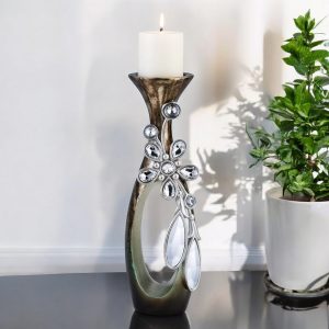 20" Ornate Faux Crystal Tabletop Pillar Candle Holder