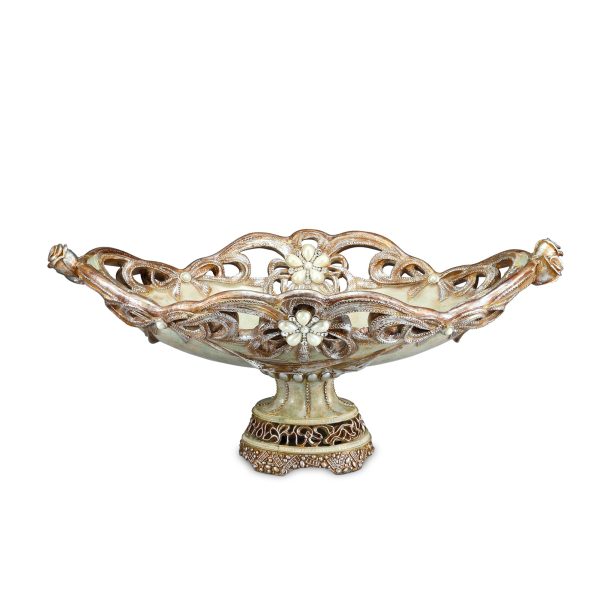 9" Beige And Gold Polyresin Decorative Bowl - Image 3