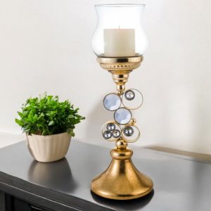 18" Gold and Faux Crystal Bling Tabletop Hurricane Candle Holder