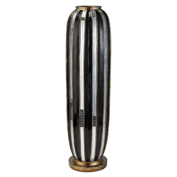 21" Black and Silver Striped Cylinder Polyresin Floor Vase - Image 3