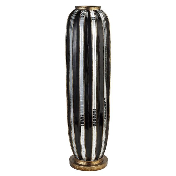 21" Black and Silver Striped Cylinder Polyresin Floor Vase - Image 2