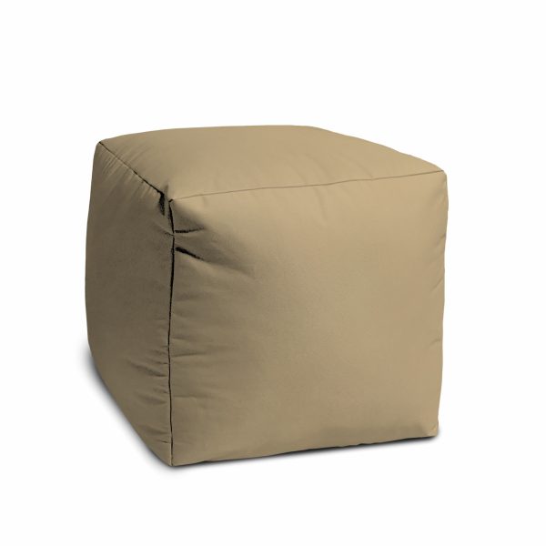 17" Khaki Canvas Cube Outdoor Pouf Ottoman - Image 3