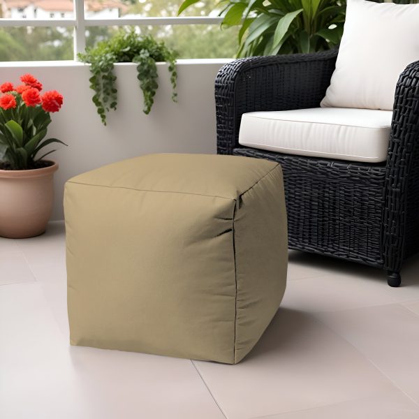 17" Khaki Canvas Cube Outdoor Pouf Ottoman - Image 2