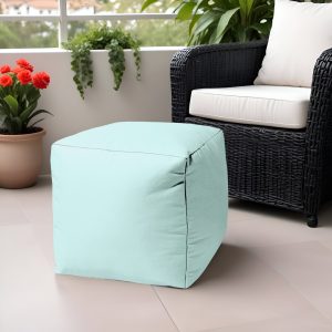 17" Aqua Canvas Cube Outdoor Pouf Ottoman