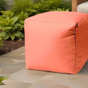 17" Coral Canvas Cube Outdoor Pouf Ottoman