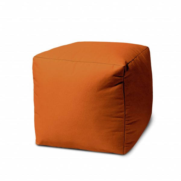 17" Cool Orange Solid Color Indoor Outdoor Pouf Ottoman - Image 2