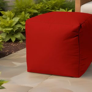 17" Cool Primary Red Solid Color Indoor Outdoor Pouf Ottoman