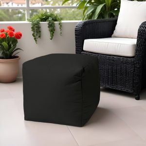 17" Black Canvas Cube Outdoor Pouf Ottoman