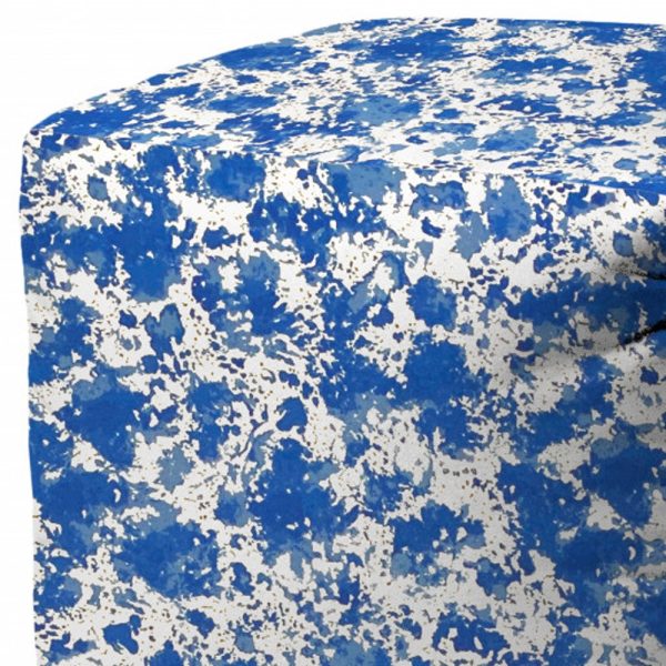 17" Blue and White Polyester Cube Abstract Outdoor Pouf Ottoman - Image 3