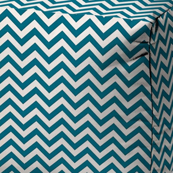 17" Turquoise and White Polyester Cube Chevron Outdoor Pouf Ottoman - Image 3