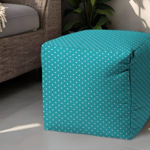 17" Turquoise Polyester Cube Polka Dots Indoor Outdoor Pouf Ottoman