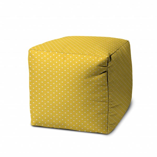 17" Yellow Polyester Cube Polka Dots Indoor Outdoor Pouf Ottoman - Image 2