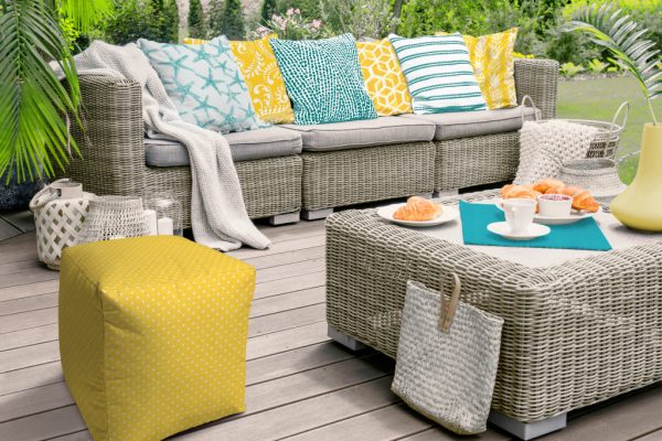 17" Yellow Polyester Cube Polka Dots Indoor Outdoor Pouf Ottoman - Image 3