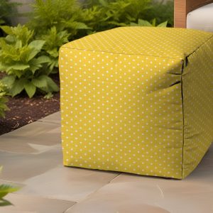 17" Yellow Polyester Cube Polka Dots Indoor Outdoor Pouf Ottoman