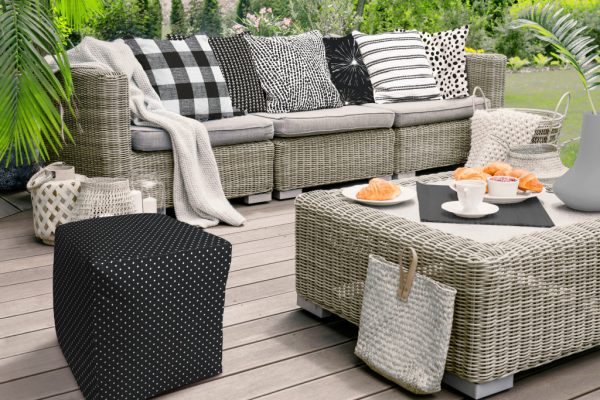 17" Black Polyester Cube Polka Dots Indoor Outdoor Pouf Ottoman - Image 3