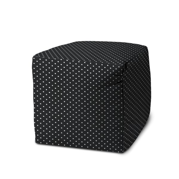 17" Black Polyester Cube Polka Dots Indoor Outdoor Pouf Ottoman - Image 2