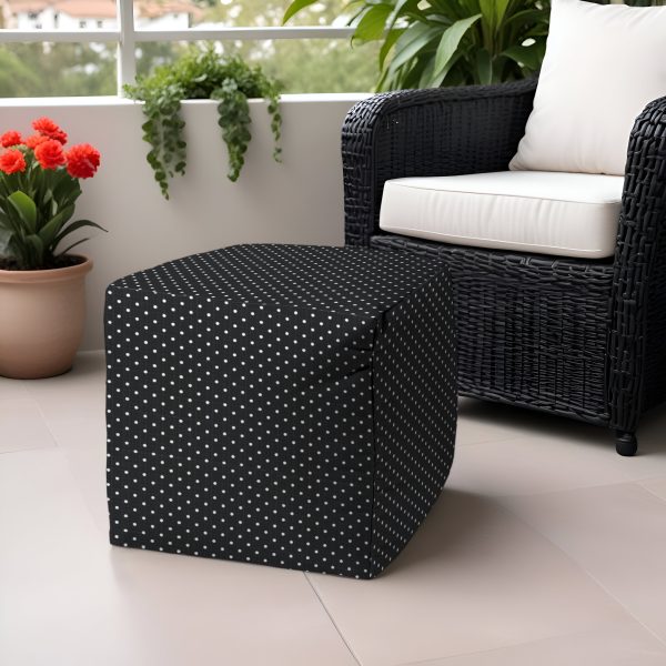 17" Black Polyester Cube Polka Dots Indoor Outdoor Pouf Ottoman