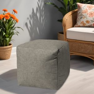 17" Taupe Polyester Cube Indoor Outdoor Pouf Ottoman