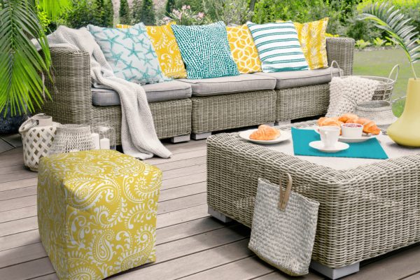 17" Yellow Polyester Cube Paisley Indoor Outdoor Pouf Ottoman - Image 3