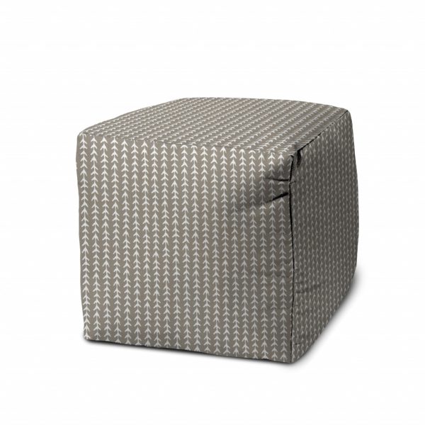 17" Taupe Polyester Cube Geometric Indoor Outdoor Pouf Ottoman - Image 2