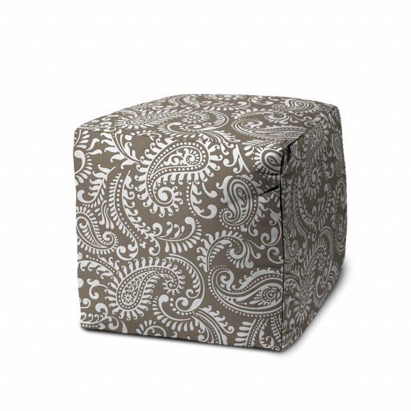 17" Taupe Polyester Cube Paisley Indoor Outdoor Pouf Ottoman - Image 2