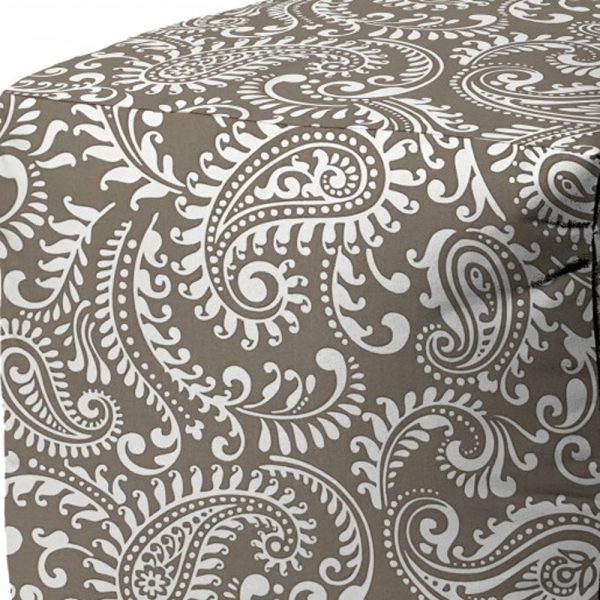 17" Taupe Polyester Cube Paisley Indoor Outdoor Pouf Ottoman - Image 3