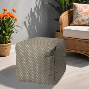 17" Taupe Polyester Cube Polka Dots Indoor Outdoor Pouf Ottoman