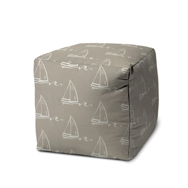 17" Taupe Polyester Cube Indoor Outdoor Pouf Ottoman - Image 2