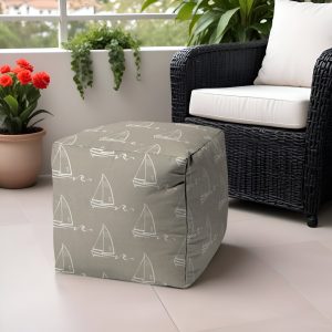 17" Taupe Polyester Cube Indoor Outdoor Pouf Ottoman