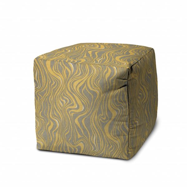 17" Yellow Polyester Cube Abstract Indoor Outdoor Pouf Ottoman - Image 2