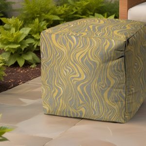 17" Yellow Polyester Cube Abstract Indoor Outdoor Pouf Ottoman