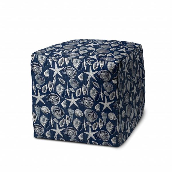 17" Blue Polyester Cube Indoor Outdoor Pouf Ottoman - Image 2