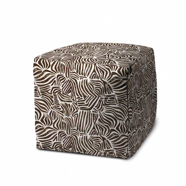 17" Black Polyester Cube Abstract Indoor Outdoor Pouf Ottoman - Image 2