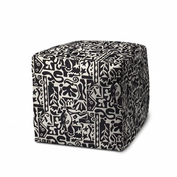 17" Black Polyester Cube Geometric Indoor Outdoor Pouf Ottoman - Image 2