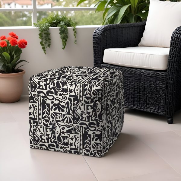 17" Black Polyester Cube Geometric Indoor Outdoor Pouf Ottoman