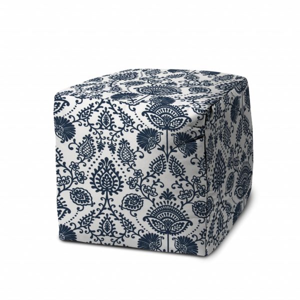 17" Blue Polyester Cube Indoor Outdoor Pouf Ottoman - Image 2