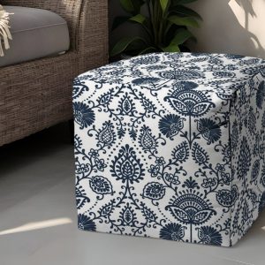 17" Blue Polyester Cube Indoor Outdoor Pouf Ottoman