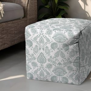 17" Blue Polyester Cube Indoor Outdoor Pouf Ottoman