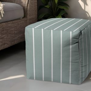 17" Blue Polyester Cube Striped Indoor Outdoor Pouf Ottoman