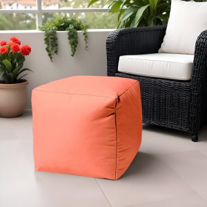 17" Coral Canvas Cube Outdoor Pouf Cover