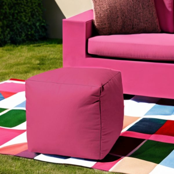 17" Cool Bright Hot Pink Solid Color Indoor Outdoor Pouf Cover - Image 2