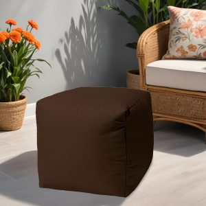 17" Brown Canvas Cube Outdoor Pouf Cover