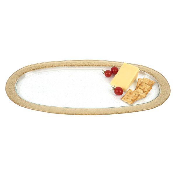 16" Gold Oval Glass Handmade Serving Tray - Image 2