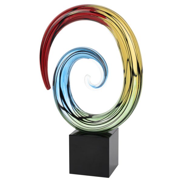 7" Blue and Red Murano Glass Hand Painted Modern Abstract Tabletop Sculpture - Image 3