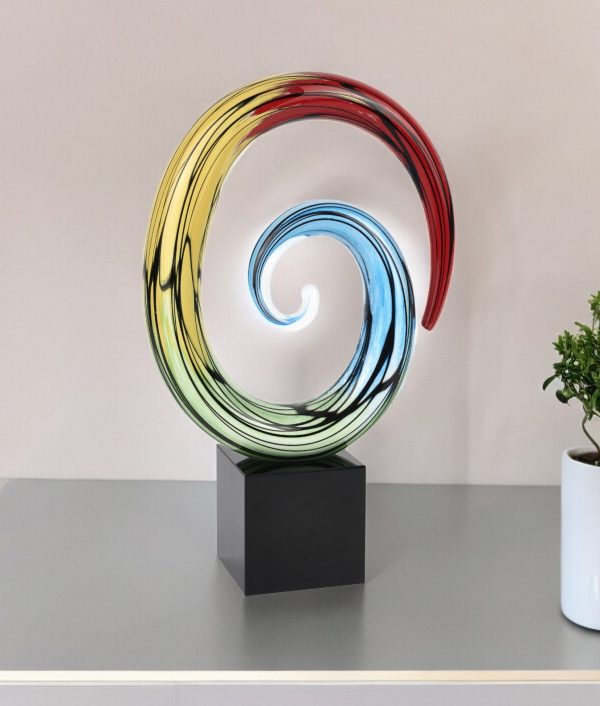 7" Blue and Red Murano Glass Hand Painted Modern Abstract Tabletop Sculpture - Image 2