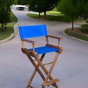 23" Blue and Brown Solid Wood Indoor Outdoor Director Chair