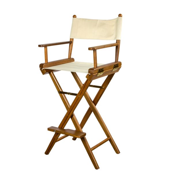 23" Ivory and Brown Solid Wood Indoor Outdoor Director Chair - Image 2