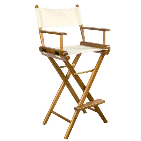 23" Ivory and Brown Solid Wood Indoor Outdoor Director Chair - Image 3