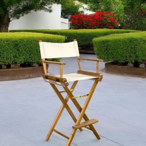 23" Ivory and Brown Solid Wood Indoor Outdoor Director Chair