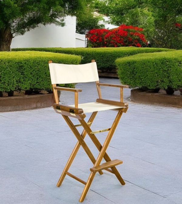 23" Ivory and Brown Solid Wood Indoor Outdoor Director Chair